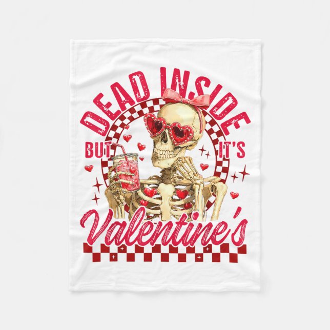 Cobertor De Velo Funny Skeleton Dead Inside But It's Valentine's Da (Frente)