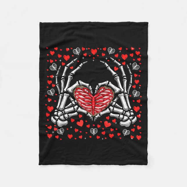 Cobertor De Velo Funny Skeleton Hand Heart Valentines Day Bones Lov (Frente)