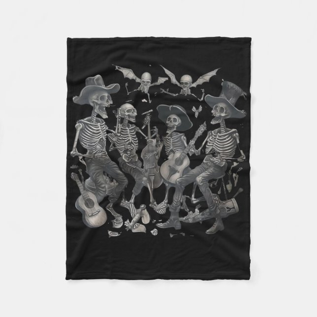 Cobertor De Velo Funny Skeleton Skull Dancing Singing Rock Music Nd (Frente)