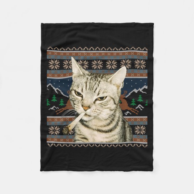 Cobertor De Velo Funny Smoking Cat Meme Christmas Ugly Sweater Cat  (Frente)