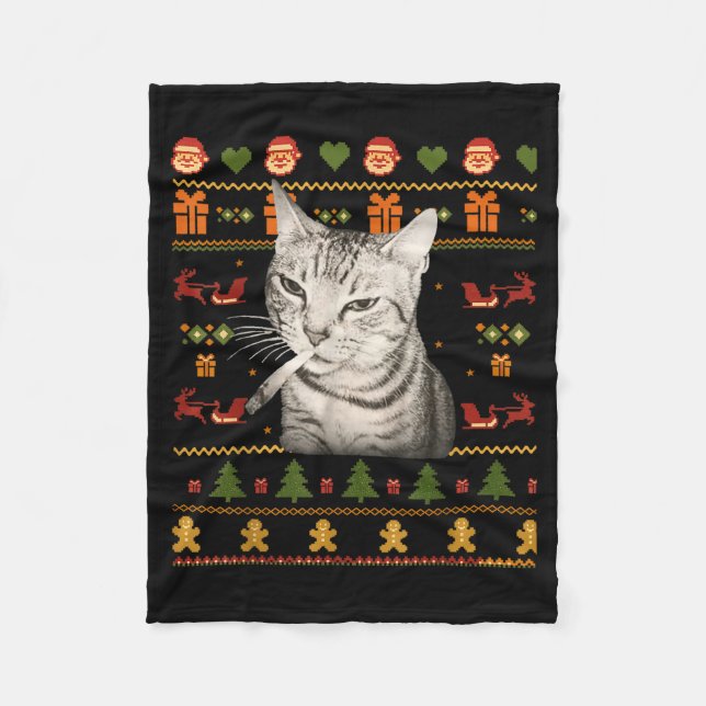 Cobertor De Velo Funny Smoking Cat Meme Christmas Ugly Sweaters For (Frente)