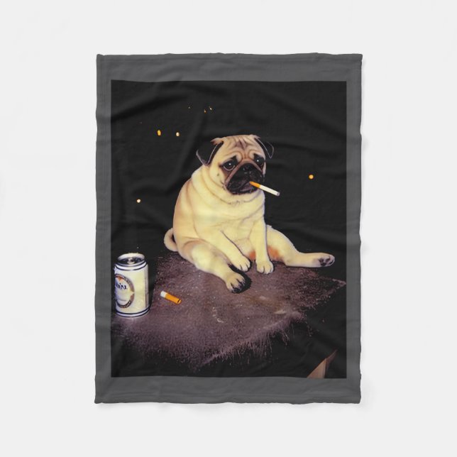 Cobertor De Velo Funny Smoking Dog Pug Meme  (Frente)