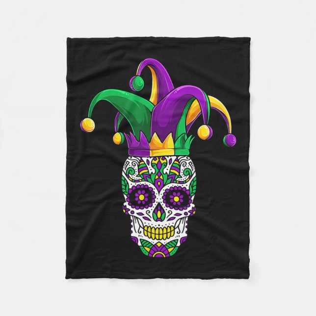 Cobertor De Velo Funny Sugar Skull Mardi Gras Party Roupa (Frente)