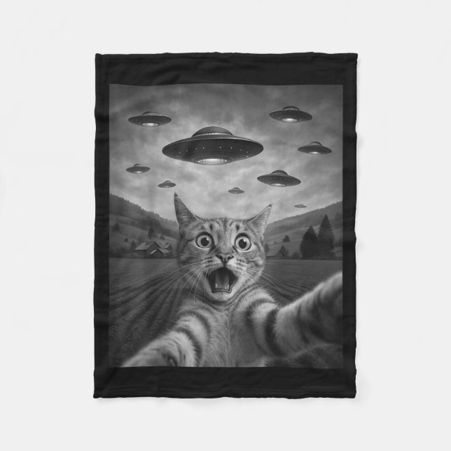 Cobertor De Velo Funny Surprised Ed Cat Selfie With Alien Ufo Cat U (Frente)