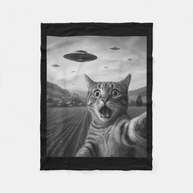 Cobertor De Velo Funny Surprised Ed Cat Selfie With Alien Ufo Cat U (Frente)