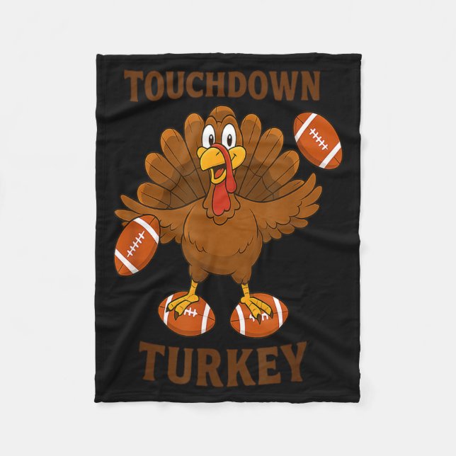 Cobertor De Velo Funny Thanksgiving Football Touchdown Turkey  (Frente)