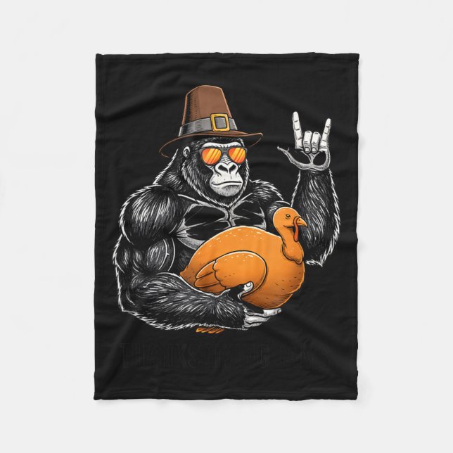 Cobertor De Velo Funny Thanksgiving Gorilla Holding Turkey Lgrim Ha (Frente)