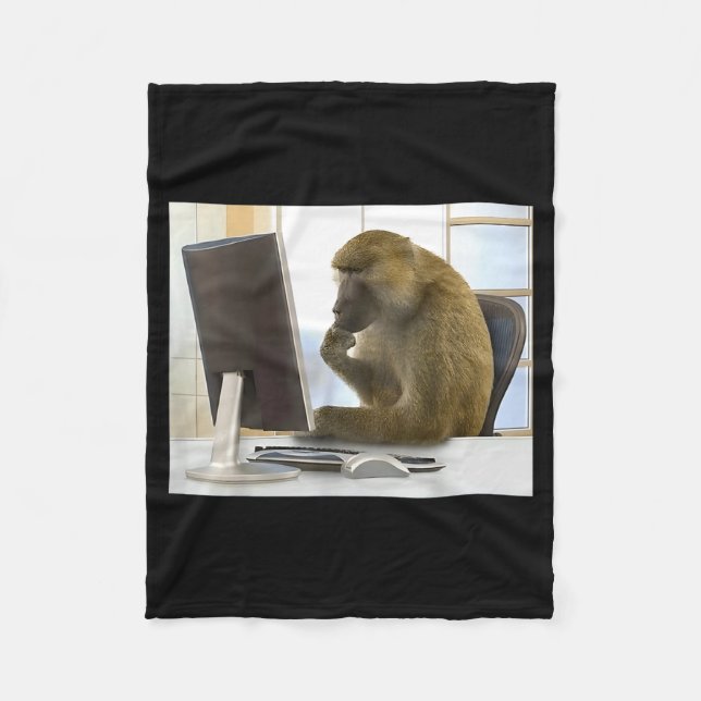 Cobertor De Velo Funny Thinking Monkey Meme Office Curious Ape Brai (Frente)