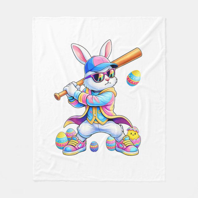 Cobertor De Velo Funny Tie Dye Rabbit Baseball Easter Bunny Men Boy (Frente)
