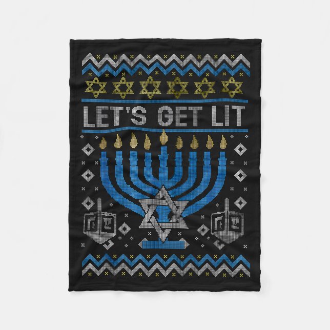Cobertor De Velo Funny Ugly Hanukkah Sweater Lets Get Lit Menorah J (Frente)