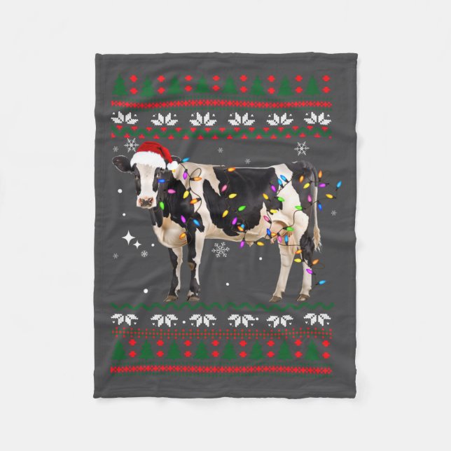 Cobertor De Velo Funny Ugly Xmas Sweater Dairy Cow Farmer Lights Ch (Frente)