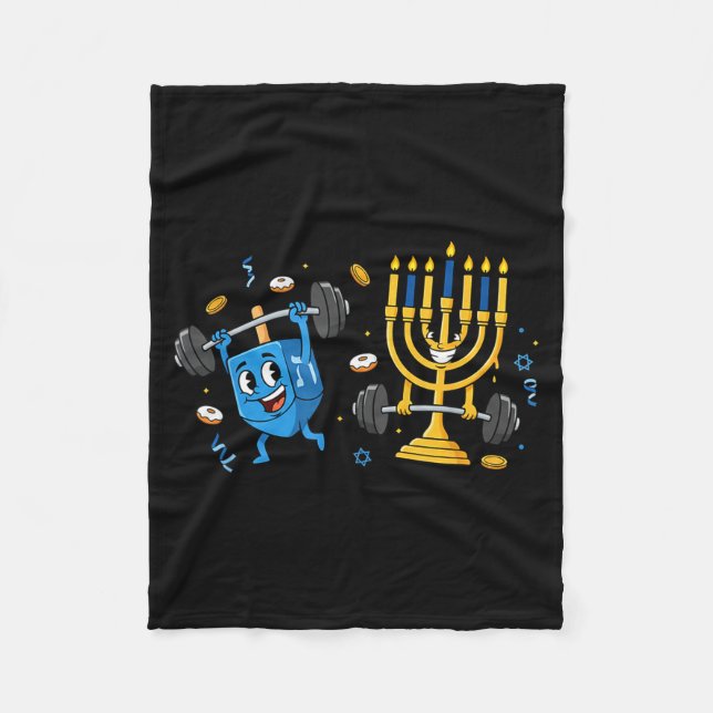 Cobertor De Velo Funny Weightlifting Gym Dreidel Menorah Hanukkah W (Frente)