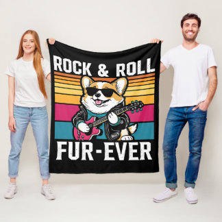 Cobertor De Velo Fur-Ever Rock & Roll With A Rockin Corgi