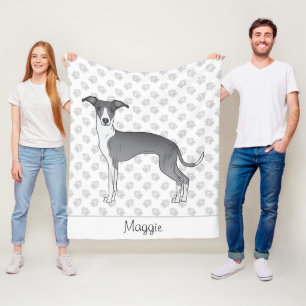 Cobertor De Velo Galgo Italiano Azul e Branco com Nome Personalizad