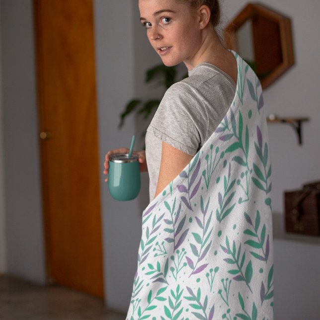 Cobertor De Velo Galhos de aquarelas de Pastel, púrpura e verde (Criador carregado)