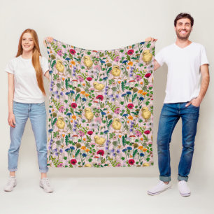 Cobertor De Velo Galinhas e flores silvestres, de algodão, cor-de-r