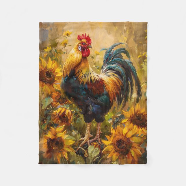Cobertor De Velo Galo e Girassóis - Pintura a óleo (Frente)