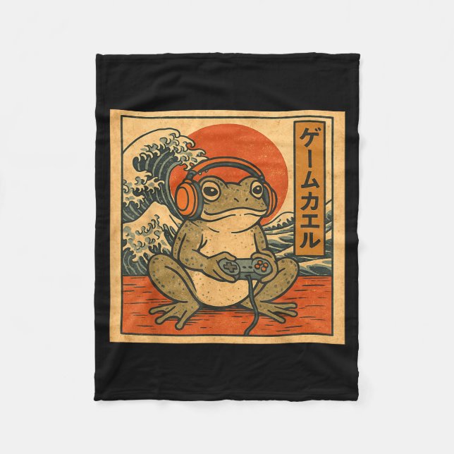 Cobertor De Velo Gaming Frog Art Ukiyo-e Japanese Gamer Anime Men W (Frente)