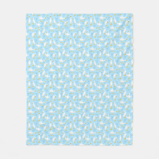 Cobertor De Velo Gansos Tontos e Laços Coquete em Branco sobre Azul