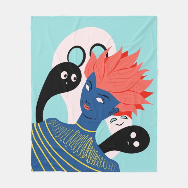 Cobertor De Velo Garota alienígena com fantasmas fantasmas imaginár (Frente)