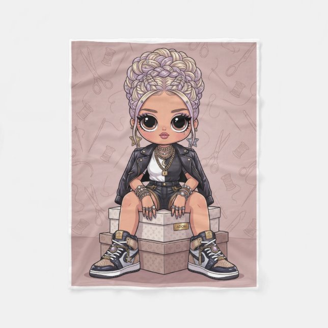 Cobertor De Velo Garota Chibi Estilizada Fofa com Blusão de Fleece  (Frente)