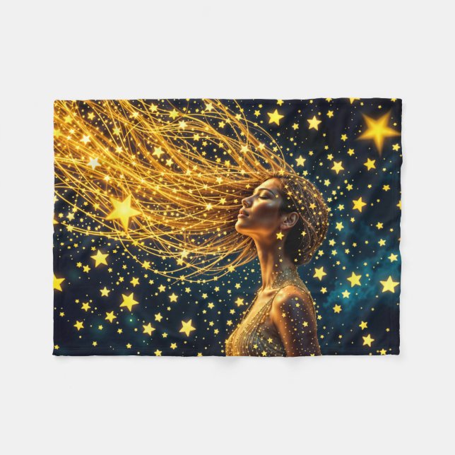 Cobertor De Velo Garota do sonho cercada por estrelas brilhantes br (Frente (Horizontal))