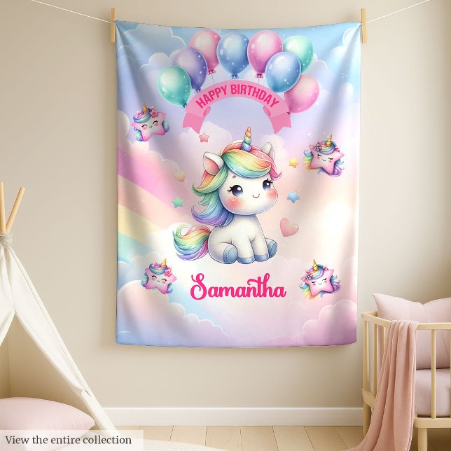 Cobertor De Velo Garota primeiro aniversario em branco Presente no  (Girl 1st Birthday Blanket Unicorn Pastel Gift)