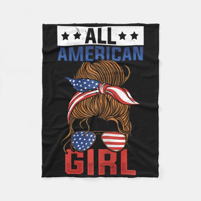 Cobertor De Velo Garotas Bandeira Americana Garota Totalmente Ameri (Frente)