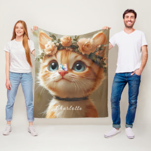 Cobertor De Velo Gatinho Adorável Flores Cor-de-Rosa Borboleta