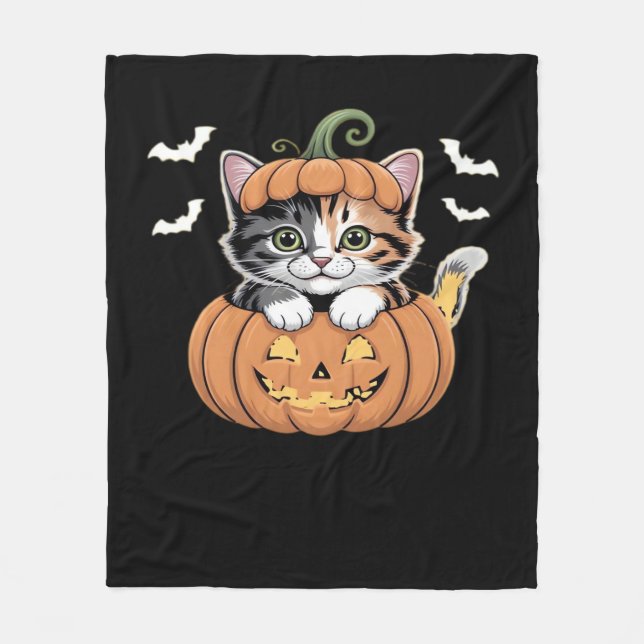 Cobertor De Velo Gatinho bonitinho de Halloween em camiseta clássic (Frente)