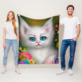 Cobertor De Velo Gatinho Branco Com Flores