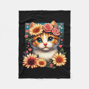 Cobertor De Velo Gatinho De Arte Com Amor De Gato Flor Com Flores A