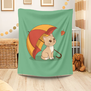 Cobertor De Velo Gatinho Fofo Gato Vermelho Amarelo Guarda-chuva Qu