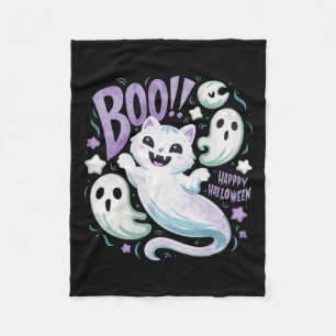 Cobertor De Velo Gatinho Ghost Cat Boo Halloween