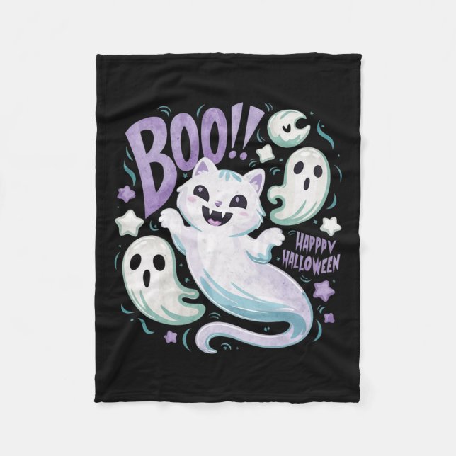 Cobertor De Velo Gatinho Ghost Cat Boo Halloween (Frente)