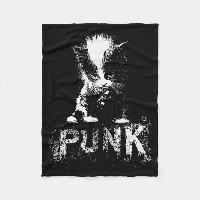 Cobertor De Velo Gatinho Punk com Desenho Gótico Nge e Mohawk (Frente)