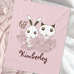 Cobertor De Velo Gatinho Rosa e Amigos Animais Coelhinhos Meninas C