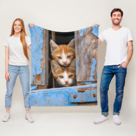 Cobertor De Velo Gatinhos bonitos numa velha janela azul vintage -