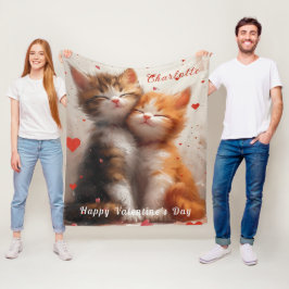 Cobertor De Velo Gatinhos Românticos se Aninhando Corações Vermelho
