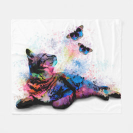 Cobertor De Velo Gato 614 borboleta azul rosa