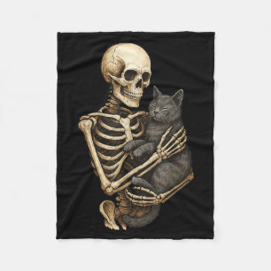 Cobertor De Velo Gato Abraçando Esqueleto Gatos de Halloween Amante