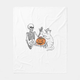 Cobertor De Velo Gato abre Halloween Engraçado Esqueleto e Gato Pre