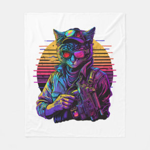 Cobertor De Velo Gato Armado na Cidade Noturna do Cyberpunk Game