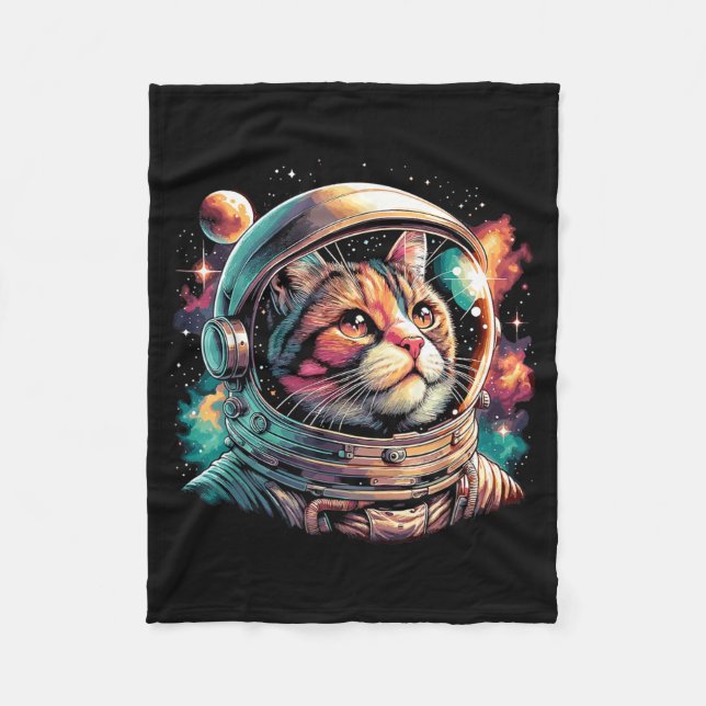 Cobertor De Velo Gato Astronauta Espaço Galáxia (Frente)