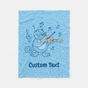 Cobertor De Velo Gato Azul com Violino Fleece Blanket