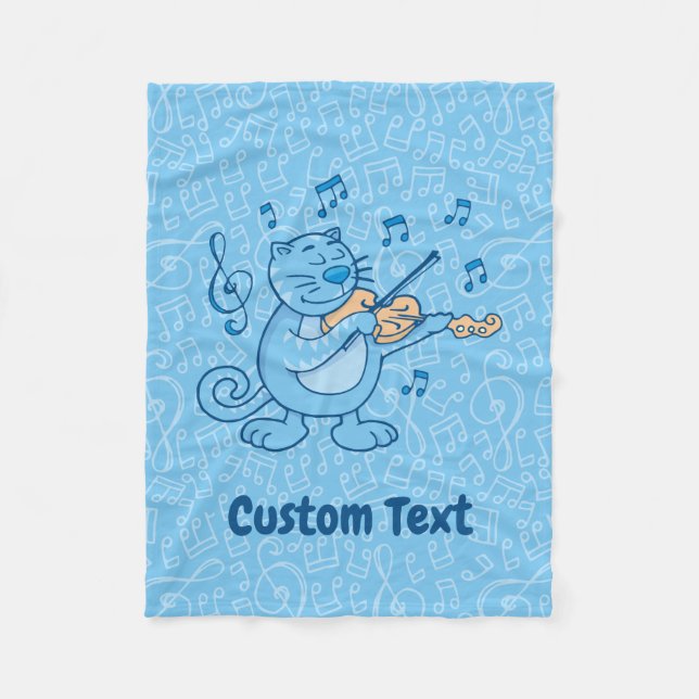 Cobertor De Velo Gato Azul com Violino Fleece Blanket (Frente)