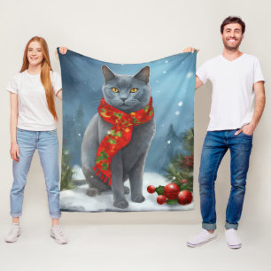 Cobertor De Velo Gato Azul Russo na Neve Natal