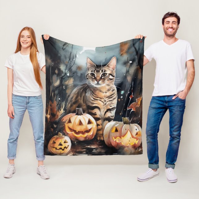 Cobertor De Velo Gato Bengala de Halloween com Abóboras Assustadora (In Situ)
