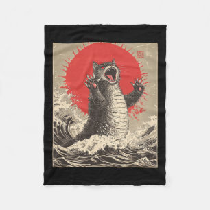 Cobertor De Velo Gato Bonito Catzilla Cat Arte Japonesa Engraçado G