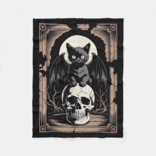 Cobertor De Velo Gato Caveira Morcego Gótico Horror Metal Preto Gat